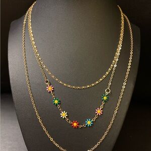 *New* Gold Plated layered Multi-Color Daisy Necklace
